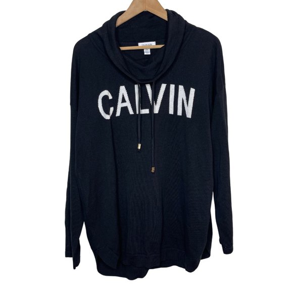Calvin Klein Sweaters - CALVIN KLEIN | Scoop Neck Logo Pullover Sweatshirt Black | Size L